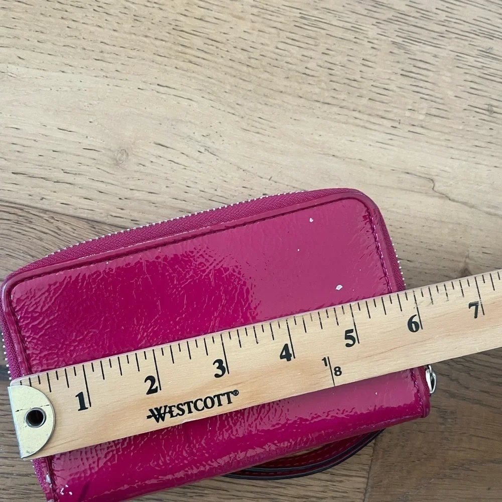 COACH Pink Zip Around Patent Leather Wristlet Wallet